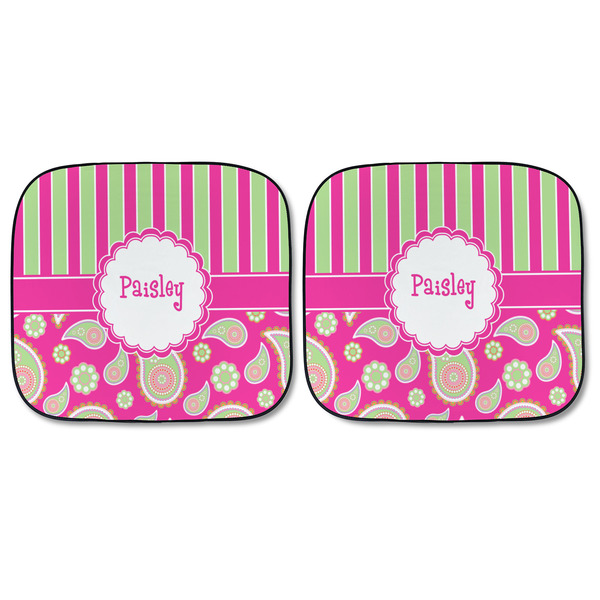Pink & Green Paisley and Stripes Car Sun Shades - FRONT