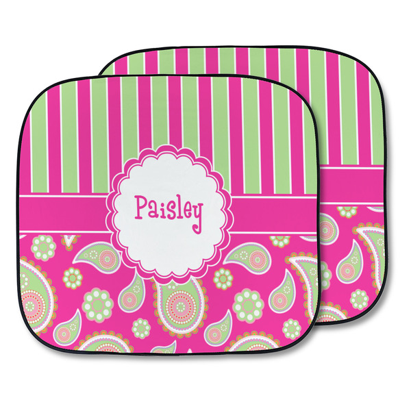 Custom Pink & Green Paisley and Stripes Car Sun Shade - Two Piece (Personalized)