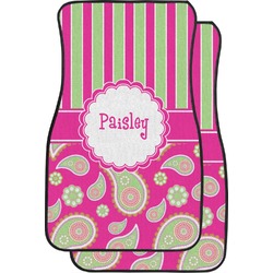 Pink & Green Paisley and Stripes Car Floor Mats (Front Seat) (Personalized)