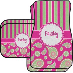 Pink & Green Paisley and Stripes Car Floor Mats Set - 2 Front & 2 Back (Personalized)
