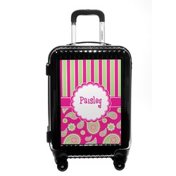 Pink & Green Paisley and Stripes Carry On Hard Shell Suitcase (Personalized)