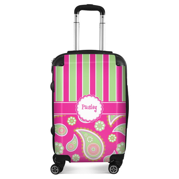 Custom Pink & Green Paisley and Stripes Suitcase - 20" Carry On (Personalized)