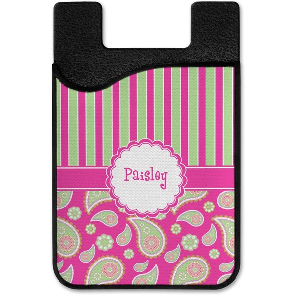 Pink & Green Paisley and Stripes Cell Phone Credit Card Holder