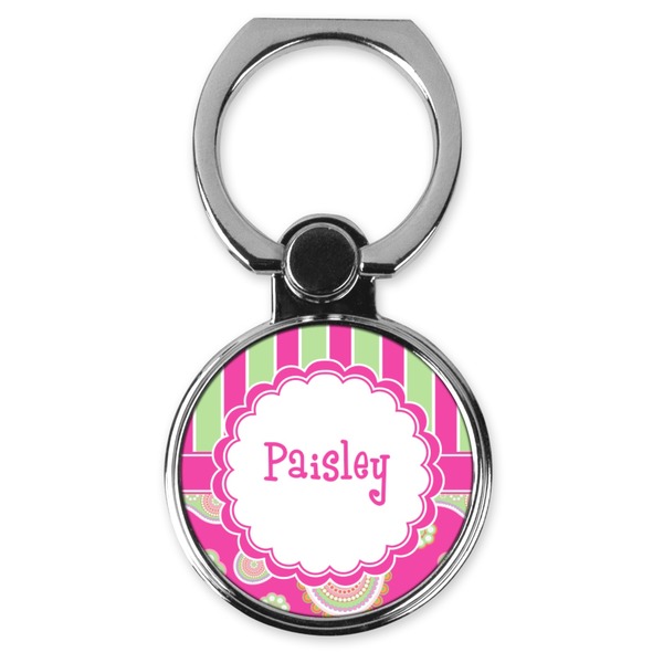 Custom Pink & Green Paisley and Stripes Cell Phone Ring Stand & Holder (Personalized)