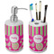 Pink & Green Paisley and Stripes Ceramic Bathroom Accessories Set (Personalized)