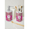 Pink & Green Paisley and Stripes Ceramic Bathroom Accessories - LIFESTYLE (toothbrush holder & soap dispenser)