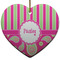 Pink & Green Paisley and Stripes Heart Ceramic Ornament w/ Name or Text