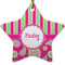 Pink & Green Paisley and Stripes Ceramic Flat Ornament - Star (Front)