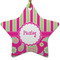 Pink & Green Paisley and Stripes Star Ceramic Ornament w/ Name or Text