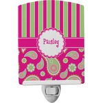 Pink & Green Paisley and Stripes Ceramic Night Light (Personalized)