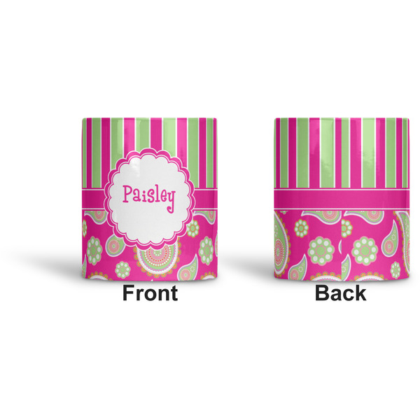 Pink & Green Paisley and Stripes Ceramic Pen Holder - Apvl