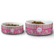 Pink & Green Paisley and Stripes Ceramic Dog Bowls - Size Comparison