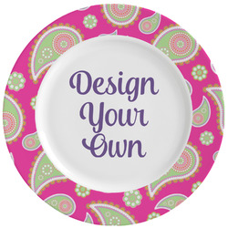 Pink & Green Paisley and Stripes Ceramic Dinner Plates (Set of 4) (Personalized)