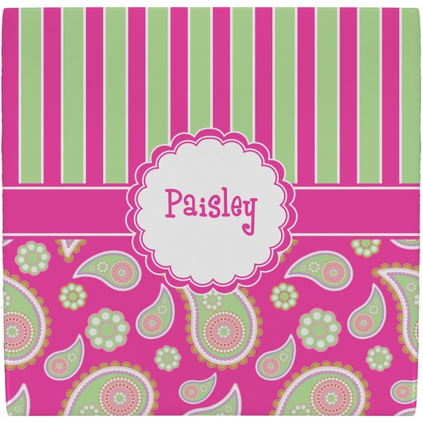 Custom Pink & Green Paisley and Stripes Ceramic Tile Hot Pad (Personalized)