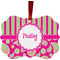 Pink & Green Paisley and Stripes Metal Frame Ornament - Double Sided w/ Name or Text