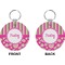 Pink & Green Paisley and Stripes Circle Keychain (Front + Back)