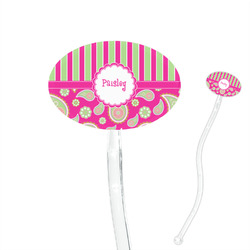 Pink & Green Paisley and Stripes 7" Oval Plastic Stir Sticks - Clear (Personalized)