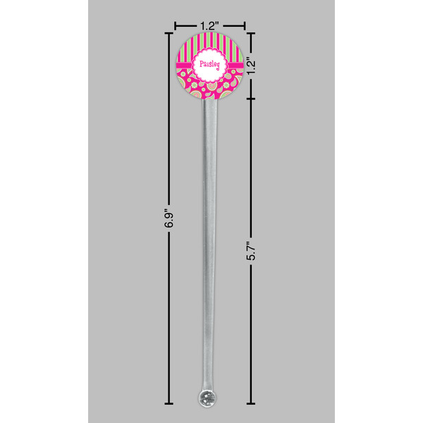Pink & Green Paisley and Stripes Clear Plastic 7" Stir Stick - Round - Dimensions