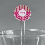 Pink & Green Paisley and Stripes 5.5" Round Plastic Stir Sticks - Clear (Personalized)