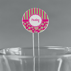 Pink & Green Paisley and Stripes 7" Round Plastic Stir Sticks - Clear (Personalized)