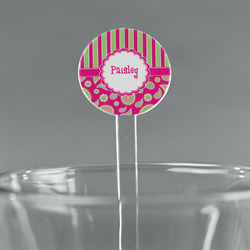 Pink & Green Paisley and Stripes 5.5" Round Plastic Stir Sticks - Clear (Personalized)