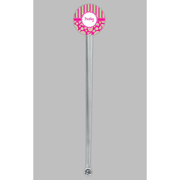 Pink & Green Paisley and Stripes Clear Plastic 7" Stir Stick - Round - Single Stick