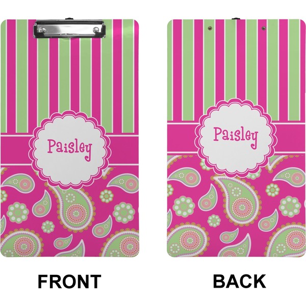 Pink & Green Paisley and Stripes Clipboard (Legal) (Front + Back)