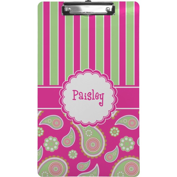 Custom Pink & Green Paisley and Stripes Clipboard (Legal Size) (Personalized)