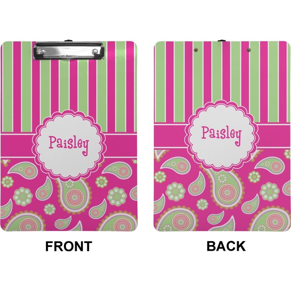 Pink & Green Paisley and Stripes Clipboard (Letter) (Front + Back)
