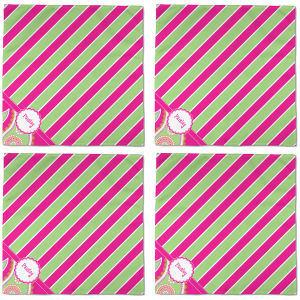 Pink & Green Paisley and Stripes Cloth Napkins - Personalized Dinner (APPROVAL) Set of 4