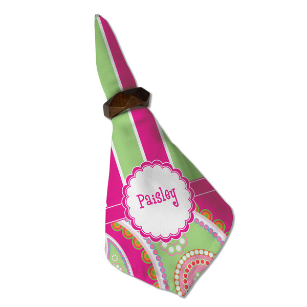 Pink & Green Paisley and Stripes Cloth Napkins - Personalized Dinner (Folded in Ring) (MAIN)