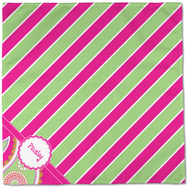 Pink & Green Paisley and Stripes Cloth Napkins - Personalized Dinner (Full Open)