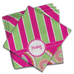 Pink & Green Paisley and Stripes Cloth Napkins (Set of 4) (Personalized)