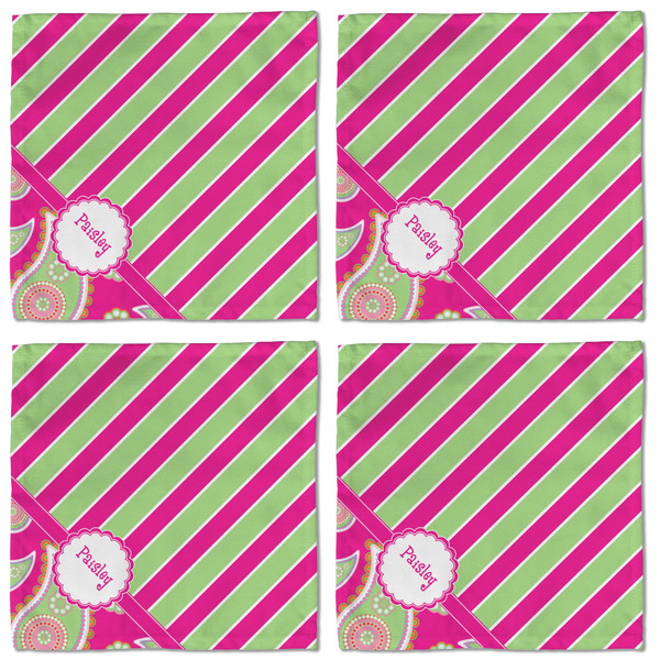 Pink & Green Paisley and Stripes Cloth Napkins - Personalized Lunch (APPROVAL) Set of 4