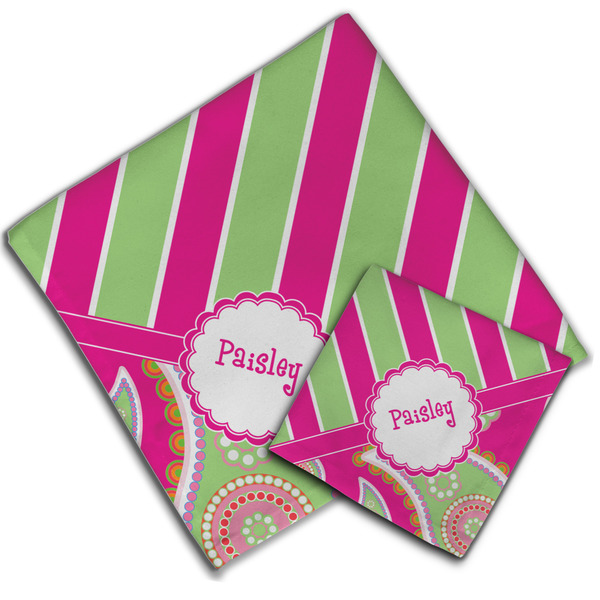 Pink & Green Paisley and Stripes Cloth Napkins - Personalized Lunch & Dinner (PARENT MAIN)