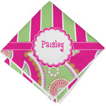 Pink & Green Paisley and Stripes Cloth Cocktail Napkin - Single w/ Name or Text