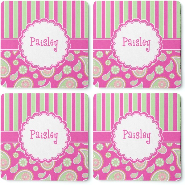 Pink & Green Paisley and Stripes Coaster Rubber Back - Apvl