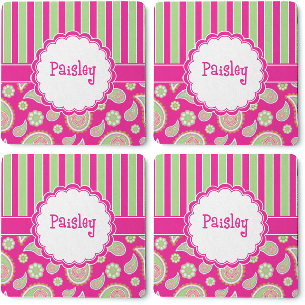 Pink & Green Paisley and Stripes Coaster Rubber Back - Apvl