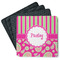 Pink & Green Paisley and Stripes Square Rubber Backed Coasters - Set of 4 (Personalized)