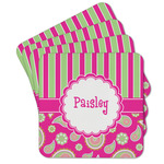 Pink & Green Paisley and Stripes Cork Coaster - Set of 4 w/ Name or Text