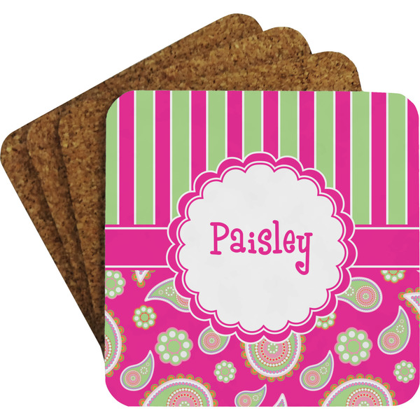 Pink & Green Paisley and Stripes Coaster Set (Personalized)
