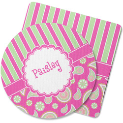 Pink & Green Paisley and Stripes Rubber Backed Coaster (Personalized)