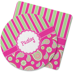 Pink & Green Paisley and Stripes Rubber Backed Coaster (Personalized)