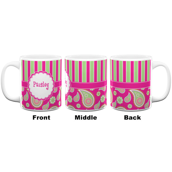 Pink & Green Paisley and Stripes Coffee Mug - 11 oz - White APPROVAL