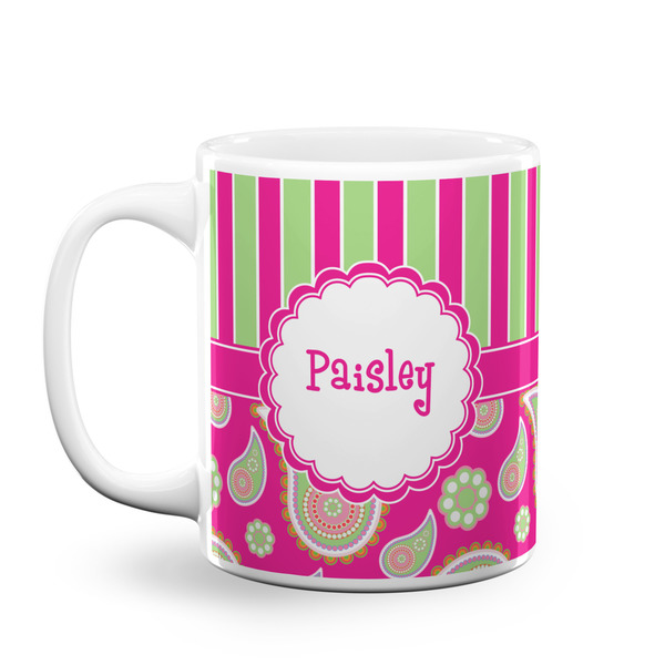 Custom Pink & Green Paisley and Stripes Coffee Mug (Personalized)