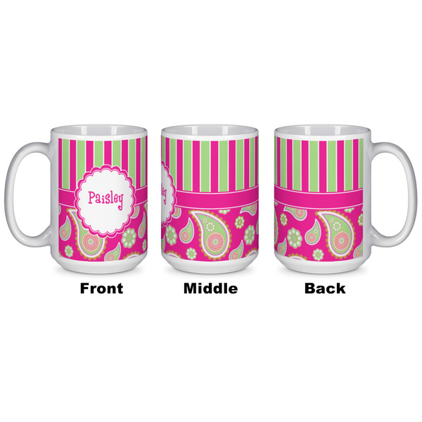 Pink & Green Paisley and Stripes Coffee Mug - 15 oz - White APPROVAL