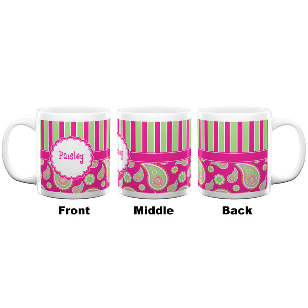 Pink & Green Paisley and Stripes Coffee Mug - 20 oz - White APPROVAL
