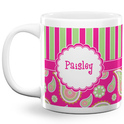Pink & Green Paisley and Stripes 20 Oz Coffee Mug - White (Personalized)