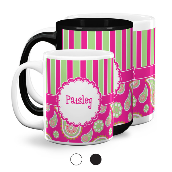 Pink & Green Paisley and Stripes Coffee Mugs Main