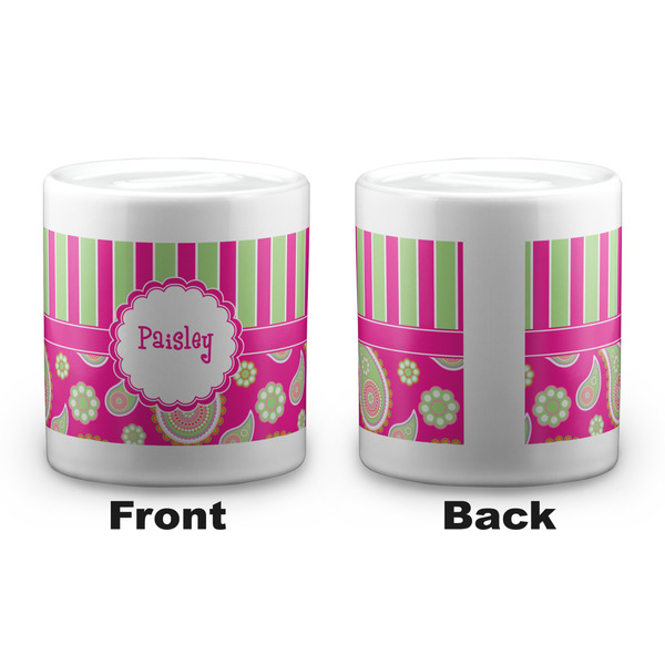 Pink & Green Paisley and Stripes Coin Bank - Apvl
